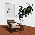 Comfortable Wicker Accent Chair With Wooden Frame Soft Cushions And Bird Print Decorative Art