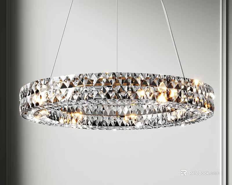 Round Crystal Chandelier With Cut Facets Modern Elegant Sparkling Interior Lighting 3d model