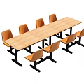 Wooden Dining Table Set With Six Orange Chairs And Black Legs 3d model