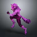 Purple Horned Anthropomorphic Wolf Creature In Tight Outfit Running Dynamic Pose