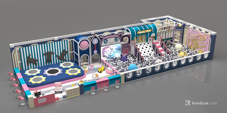 Colorful Indoor Kids Playground With Ball Pit Slides And Interactive Play Zones 3d model 