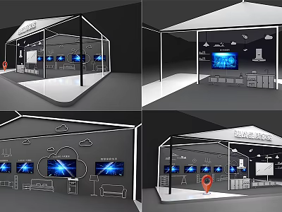 Modern Exhibition Booth Design With Multiple Display Screens And Interior Structure 3d model
