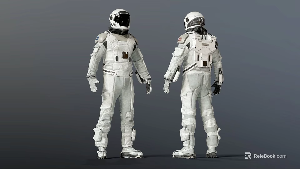 Man in White Astronaut Suit Front and Back View With Detailed Design 3d model 