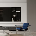 Modern Living Dining Area Interior Design With TV Wall White Sofa Blue Chair Coffee Table