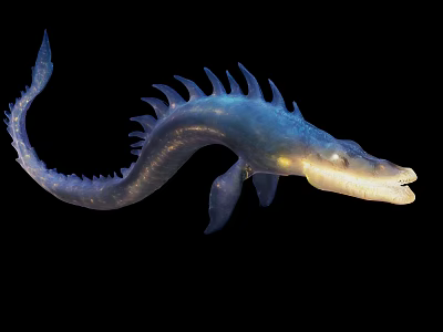 Blue Aquatic Creature With Long Tail Serrated Dorsal Fin And Elongated Body 3d model Blue Aquatic Creature With Long Tail Serrated Dorsal Fin And Elongated Body 3d model
