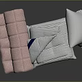 Folded Home Textiles Pink Quilted Blanket And Blue White Striped Cover With Pillow