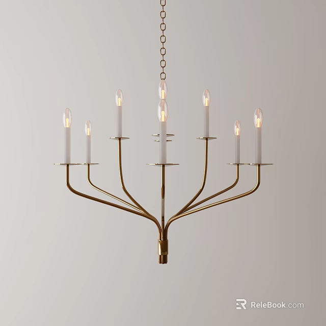 Elegant Gold Modern Chandelier With Multiple Arms And Candle Shaped Bulbs 3d model 