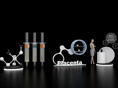 Modern Display Shelves For Placenta Products With Illuminated Vials And Models 3d model