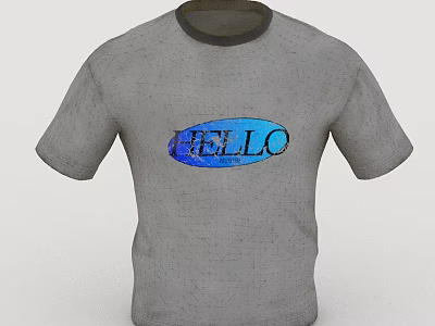 Gray T Shirt With Black Crew Neck And Blue HELLO Graphic Design 3d model