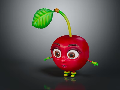 Cartoon Cherry Shaped Decorative Furniture Piece With Green Leaf Design 3d model