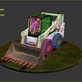 White Skid Steer Utility Vehicle With Front Bucket And Red Wheels On Green Grass
