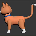 Orange Cat Figure With Big Green Eyes Blue Collar Silver Bell And White Paws