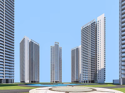 Modern High Rise Residential Buildings With Multiple Structures Circular Square Pool And Lawn 3d model