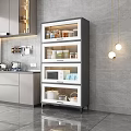 White Modern Sideboard with Glass Doors Gold Legs and Storage Shelves in Kitchen