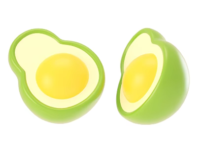 Fresh Ripe Halved Avocado with Bright Yellow Pit on White Background 3d model