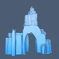 Blue Ice Sculpture Arch With Frosty Spire And Stacked Ice Blocks