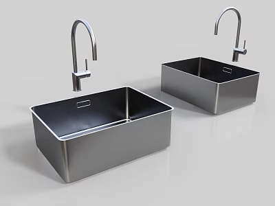 Stainless Steel Double Bowl Kitchen Sinks With Modern Faucets For Home Kitchens 3d model