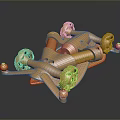 Golden Mechanical Car Model With Intricate Structure And Decorative Components