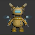 Yellow Mechanical Creature Character With Bulb Horns Blue Nose Mechanical Claws And Blue Tail
