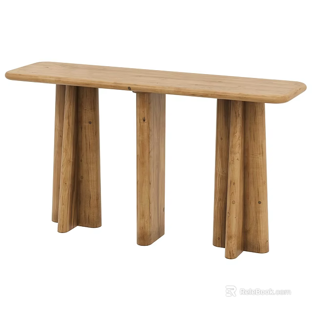 Natural Wooden Entryway Console Table With Unique Leg Design And Smooth Surface 3d model 