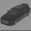 Black Volvo Estate Wagon With Roof Rack Large Wheels Tinted Windows And Reflection
