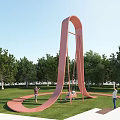 Pink Outdoor Swing Set Playground Equipment in Grass with Trees and People Playing