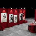 Elegant Wedding Stage With Red Backdrop Bridal Photos And Floral Decorations