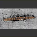 Detailed Military Ship Model With Brown Hull On Textured Display Base