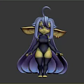 3D Fantasy Creature Character With Blue Long Hair Large Yellow Ears And Purple Eyes