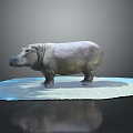 Realistic Hippopotamus Figure Standing on Light Blue Platform with Reflection and Detailed Texture 3d model