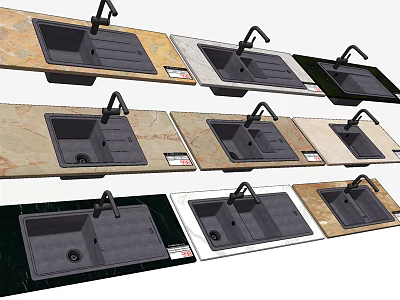 Stylish Kitchen Sinks Featuring Multiple Designs Various Countertop Colors And Faucets 3d model