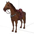 Brown Horse With Saddle Bells And Decorative Gear In Standing Pose