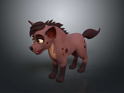 3D Cartoon Hyena Character With Spotted Fur Mane And Playful Expression 3d model