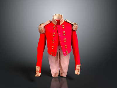 Red Military Jacket With Gold Buttons Epaulets Cuff Decorations And Light Colored Pants 3d model