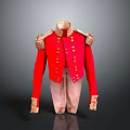 Red Military Jacket With Gold Buttons Epaulets Cuff Decorations And Light Colored Pants