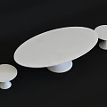 Modern White Coffee Table with Oval Top and Two Round Side Tables Smooth Surface 3d model