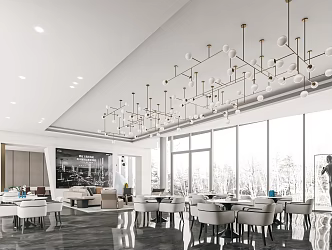 modern reception area sales department hall reception hall lobby front desk sand table area sales department chandelier negotiation area 3d model