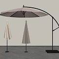 Arc Shaped Outdoor Sunshade With Beige And Dark Brown Foldable Umbrellas