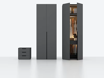 Modern Grey Wardrobes Interior Featuring Open Closet Clothes And Drawer Cabinet 3d model