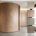 Curved Brown And Square Beige Gray Wall Panels In Modern Interior With Natural Light