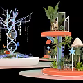 Decorative DNA Structure With Tree Branches Hanging Elements White Base Water And Plants