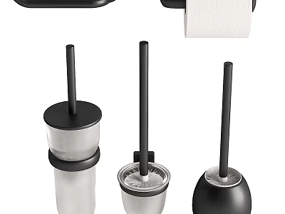 Stylish Modern Bathroom Accessories With Toilet Brush Toilet Paper Holder And Transparent Holders 3d model