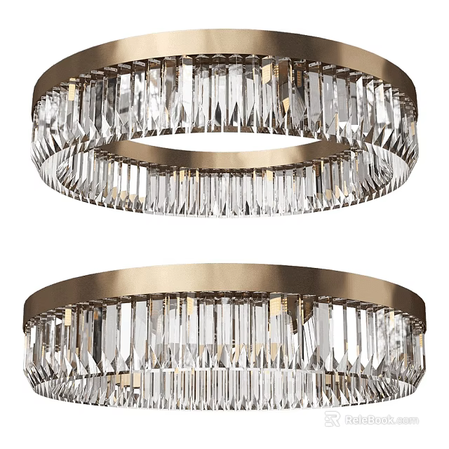 Modern Elegant Crystal Ceiling Light with Gold Round Frame and Double Ring Design 3d model 