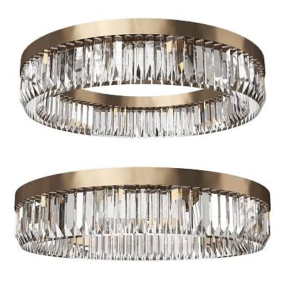 Modern Elegant Crystal Ceiling Light with Gold Round Frame and Double Ring Design 3d model