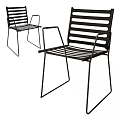 Black Modern Outdoor Chair With Metal Frame And Slatted Seat Back Design