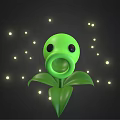Cartoon Scene Featuring Green Plant With Glowing Lights Around And Dark Background And Leafy Stems