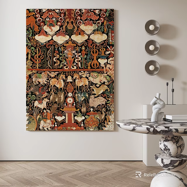 Abstract Painting With Intricate Patterns In Modern Interior 3d model