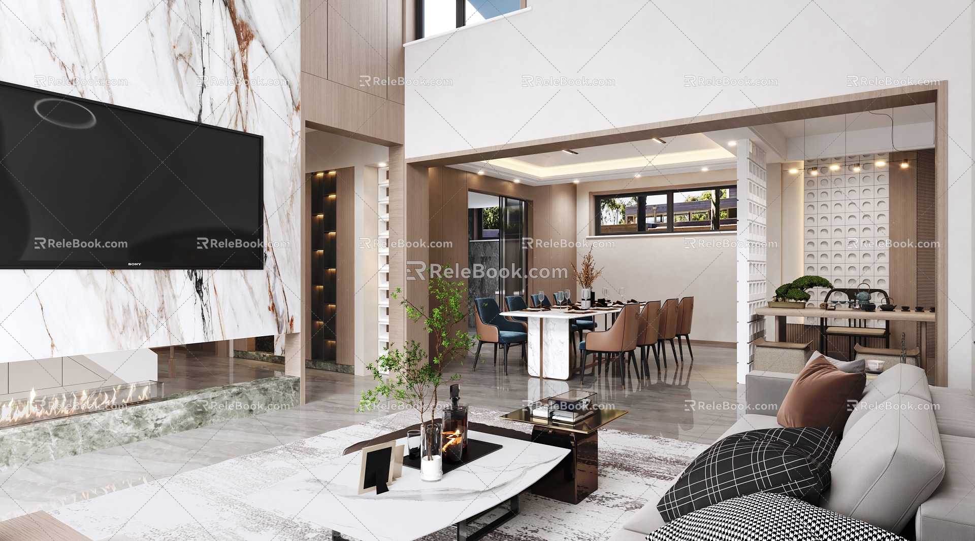 Light luxury restaurant villa lobby 3d model