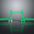 Green Bridge Model with Towers White Bases and Reflection on Gray Background