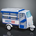 Elderly Man Riding Lambro 550 Tricycle With White And Blue Cabin Design